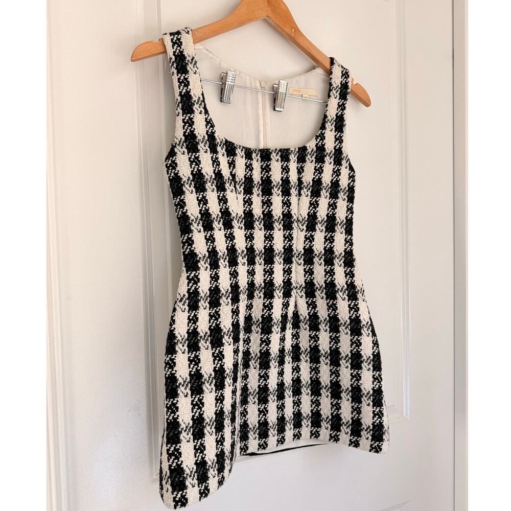 Maje Rocky Checked Cotton Blend Tweed Mini Dress Size 36 French Paris Elegant - Picture 2 of 6